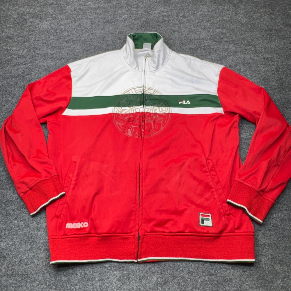 Fila Mexico Track Jacket Mens XL Red Aztec Calendar Full Zip Retro Soccer Futbol